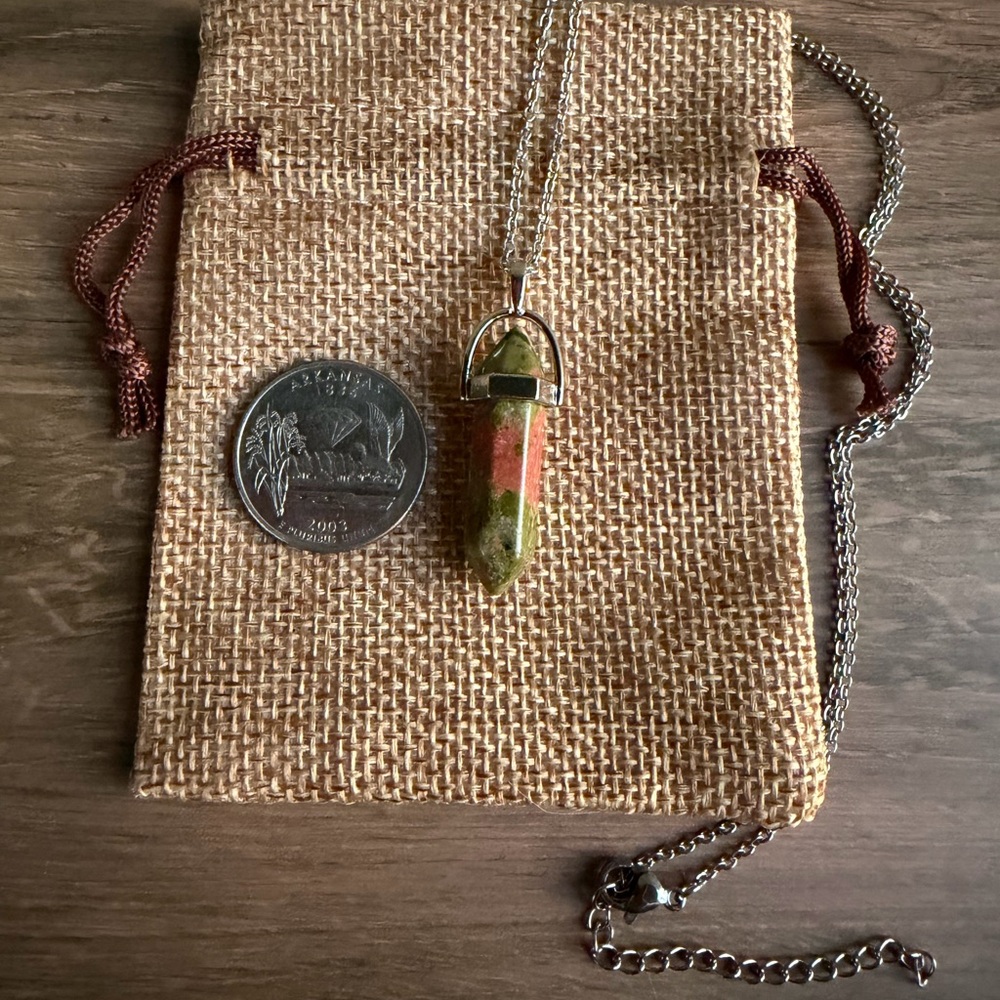 Unakite Point Necklace Unakite Pendant Crystal Point Necklace - Picture 2 of 2